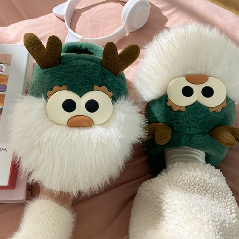 Cute Cartoon Christmas Deer Cotton Shoes Winter Indoor Floor Home Slippers Half-covered Heel Warm Plush Shoes Women Cute Cartoon Christmas Deer Cotton Shoes Winter Indoor Floor Home Slippers Half-covered Heel Warm Plush Shoes Women